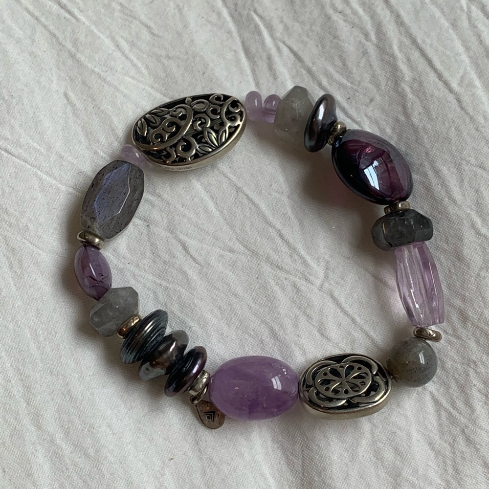 Silver and purple gemstone bracelet